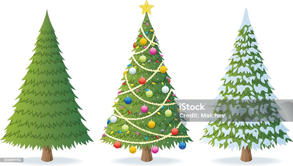 Christmas Tree Cartoon illustration of Christmas tree in 3 different situations. Christmas Tree stock vector
