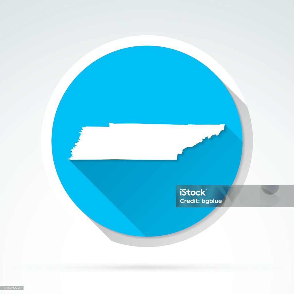 Tennessee map icon, Flat Design, Long Shadow Map of Tennessee on blue background. Trendy icon with a flat design style and a long shadow effect. Blue stock vector