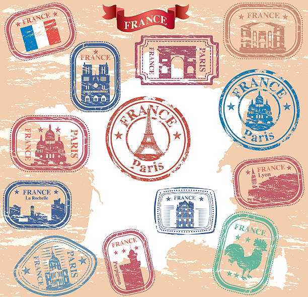 フランス  - postage stamp postmark mail paris france点のイラスト素材／クリップアート素材／マンガ素材／アイコン素材