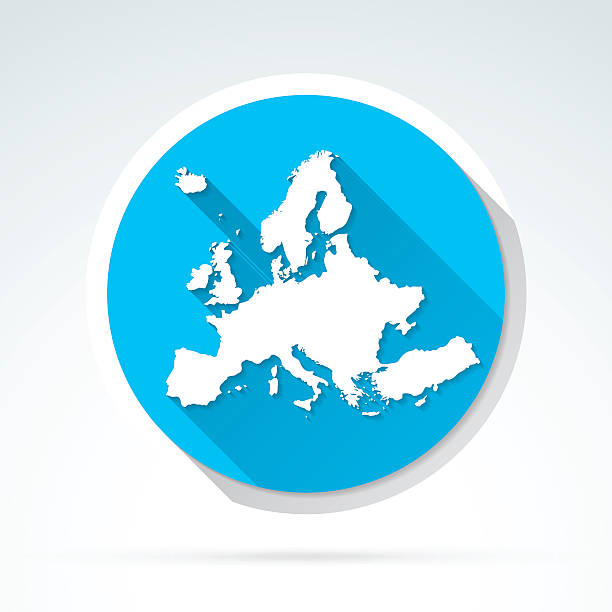 Europe map icon, Flat Design, Long Shadow Map of Europe on blue background. Trendy icon with a flat design style and a long shadow effect. norway continent stock illustrations