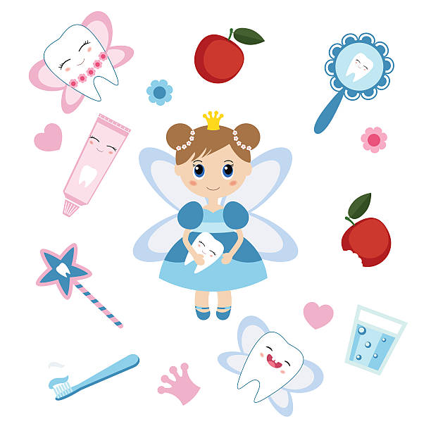 ilustrações, clipart, desenhos animados e ícones de dente fairy - human teeth fairy cartoon toothbrush