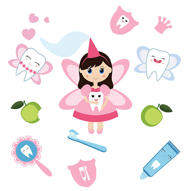 ilustrações, clipart, desenhos animados e ícones de dente fairy - human teeth fairy cartoon toothbrush