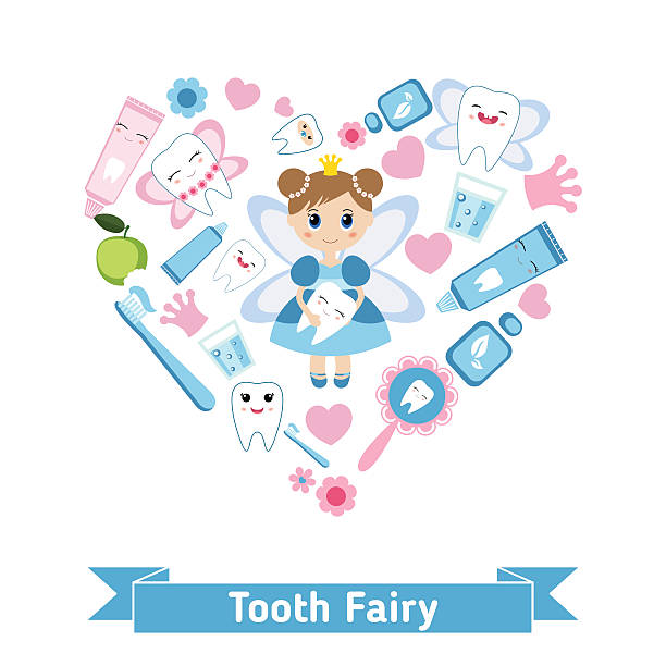 opiekę stomatologiczną symbole w kształcie serca. - human teeth fairy cartoon toothbrush stock illustrations