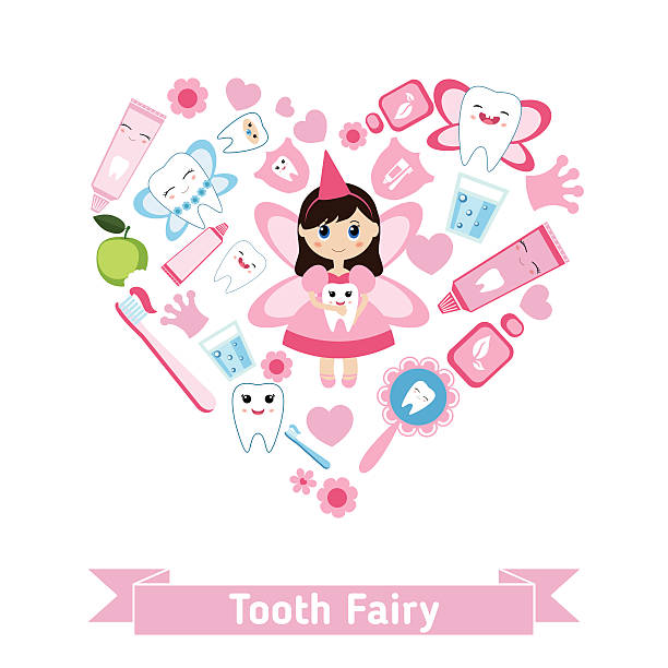 opiekę stomatologiczną symbole w kształcie serca. - human teeth fairy cartoon toothbrush stock illustrations