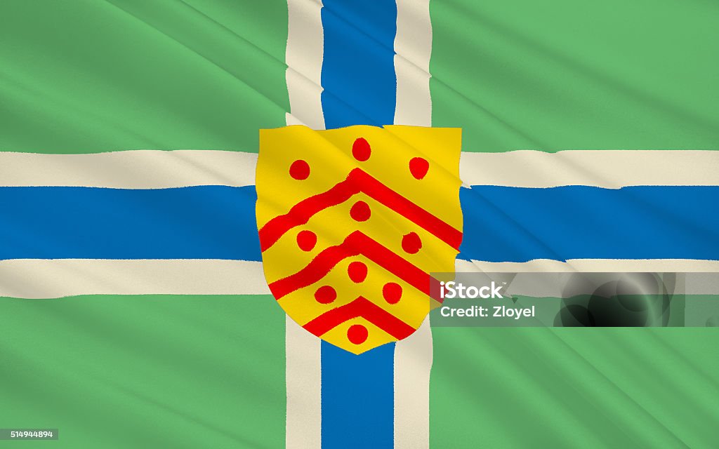 Flag of Gloucester city, England Flag of Gloucester is a city, district and county town of Gloucestershire in the South West region of England, United Kingdom of Great Britain Blue Stock Photo