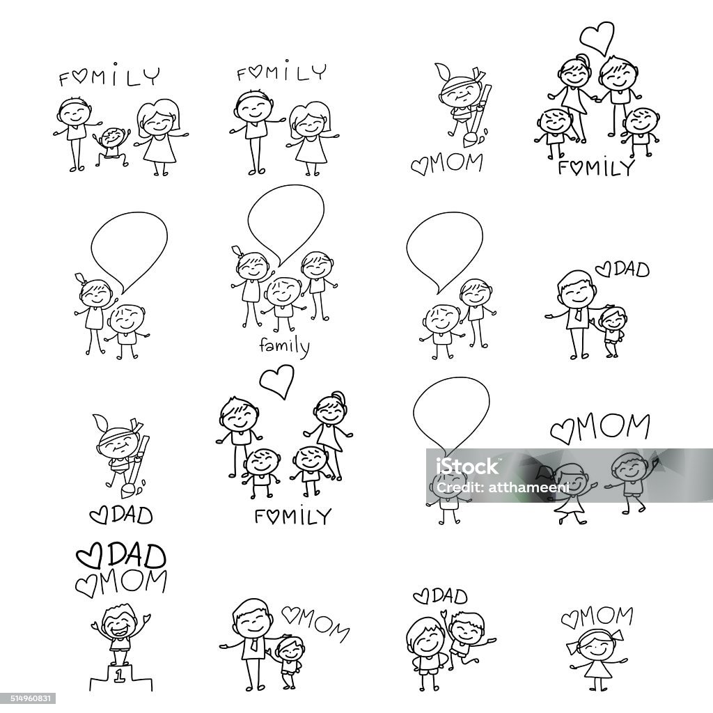Ilustración de Familia Feliz De Historieta Mano Con El Dibujo y más  Vectores Libres de Derechos de Familia - Familia, Dibujar, Garabato - iStock