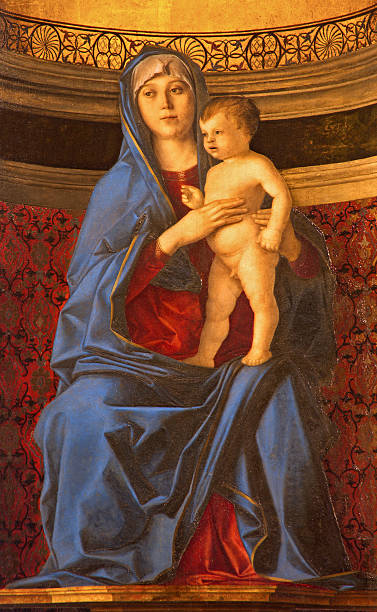 venedig-madonna farbe in die basilika santa maria dei frari - cathedral italy venice italy inside of stock-grafiken, -clipart, -cartoons und -symbole