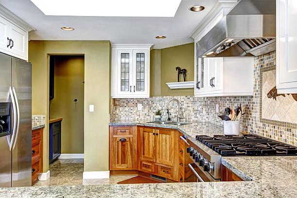 istock Modern house interior. Kitchen room with shiny granite tops and 514965115