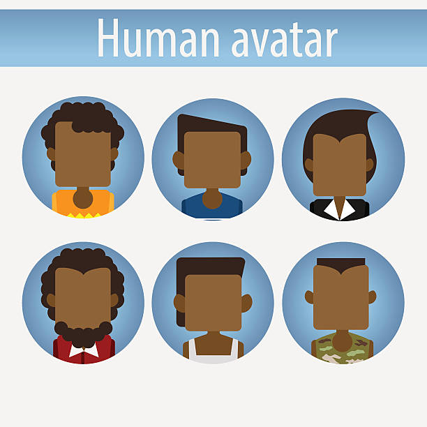 ilustraciones, imágenes clip art, dibujos animados e iconos de stock de africano macho plano avatar - basketball little boys male young adult