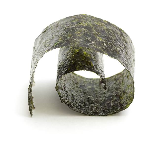 Nori edible seaweed rolled Nori strip(edible seaweed) rolled and isolated on a white background. nori edible seaweed sheet stock pictures, royalty-free photos & images
