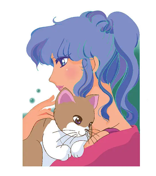 Vector illustration of Cat and Girl