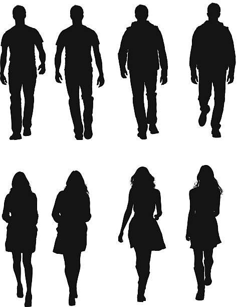 People in casual wear walking vector art illustration