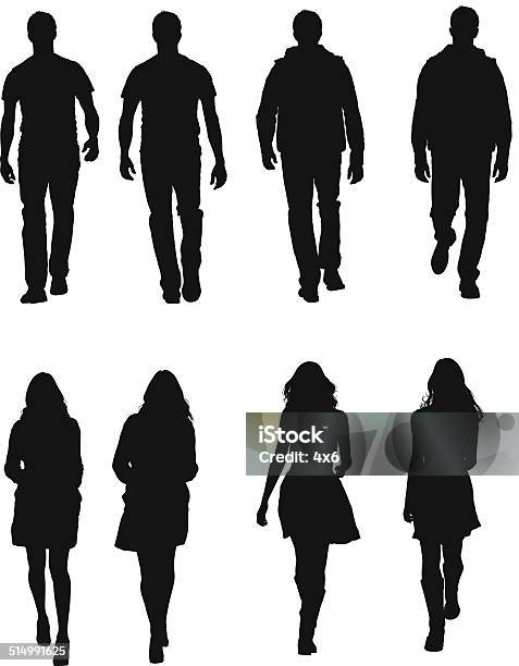 People In Casual Wear Walking Stock Illustration - Download Image Now - In Silhouette, Men, Walking