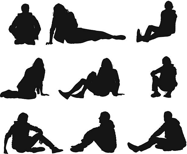 People in casual wear sitting on floor vector art illustration