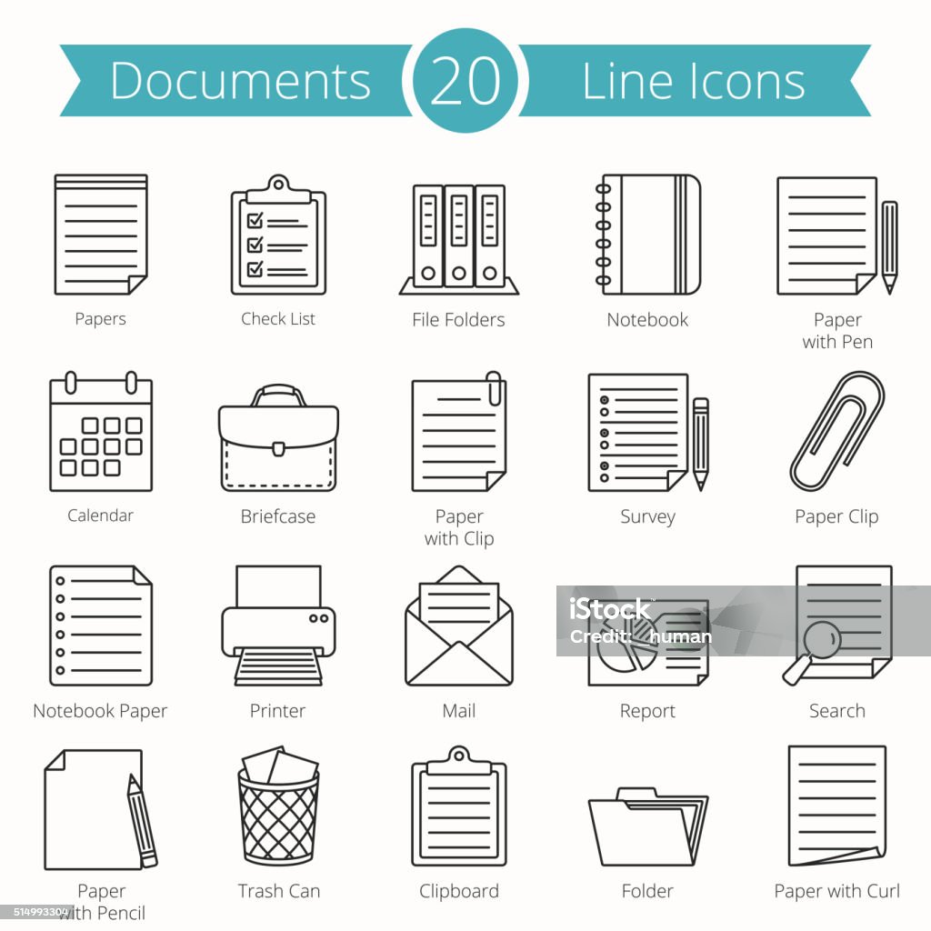 Linea icone di documenti - arte vettoriale royalty-free di Educazione