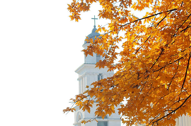 Ortodox Church on back of yellow leaves