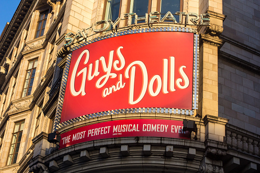 London, England - March 5, 2016: Guys and Dolls, the musical comedy, showing at the Savoy Theatre in London, is by Frank Loesser and based on 'The Idyll of Miss Sarah Brown'.