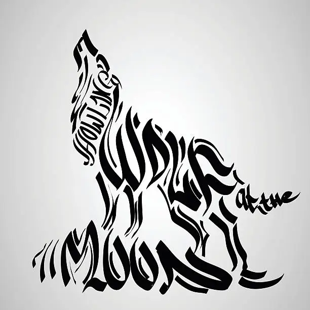 Vector illustration of Wolf silhouette with concept text inside. Vector illustration