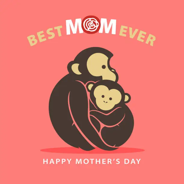 Vector illustration of Mother and Child Monkey