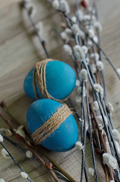 istock Blue Easter eggs with a bunch of pussy-willow 515001158