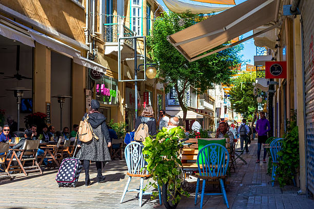 People enjoying a summer in cafes at Ledra street Nicosia, Cyprus - December 3, 2015: People enjoying a summer in cafes at Ledra street nicosia cyprus stock pictures, royalty-free photos & images