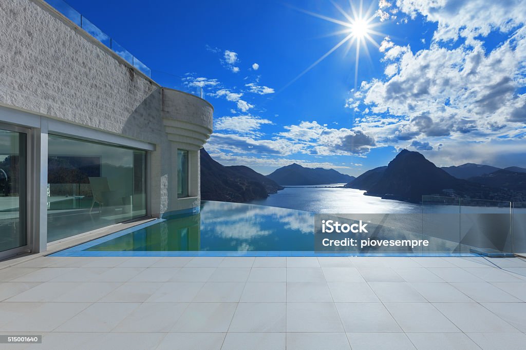 Mansion with pool Architecture, beautiful landscape from a modern house with infinity pool Architecture Stock Photo