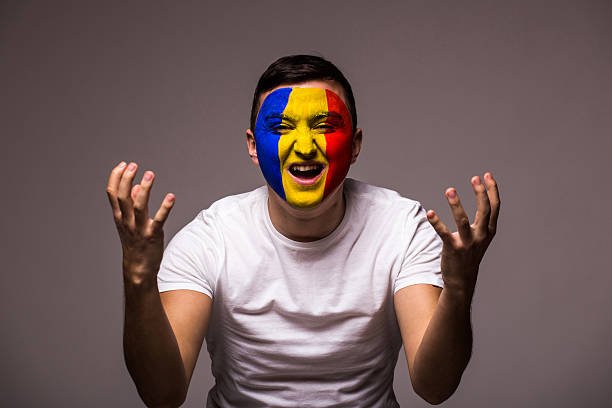 istock Failure of goal Romanian fan in game supporting national team 515002062