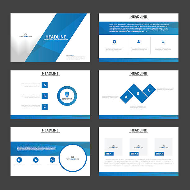 Blue presentation templates Infographic elements flat design set Blue presentation templates Infographic elements flat design set for brochure flyer leaflet marketing advertising blue powerpoint template stock illustrations