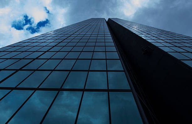 View on business modern glass skyline district with reflection sky