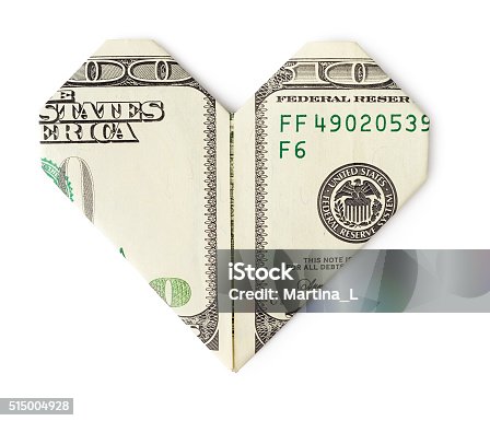 istock One hundred dollars folded into heart isolated 515004928