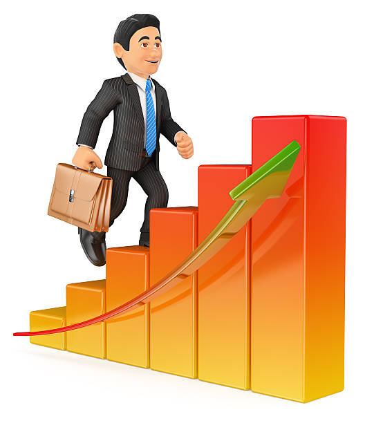 istock 3D Businessman climbing a bar graph 515005628