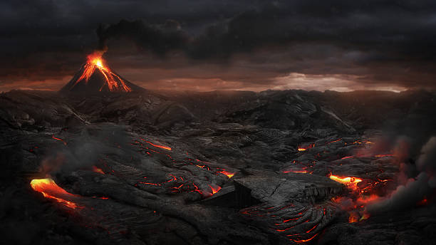 paesaggio vulcanico - judgement day sky burning red foto e immagini stock