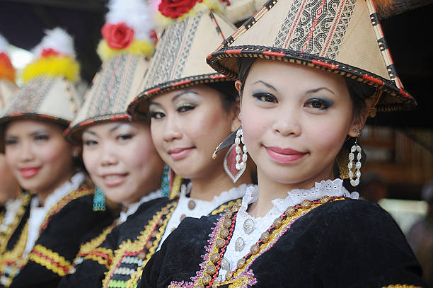 Sabahan ladies in traditional costume stock photo