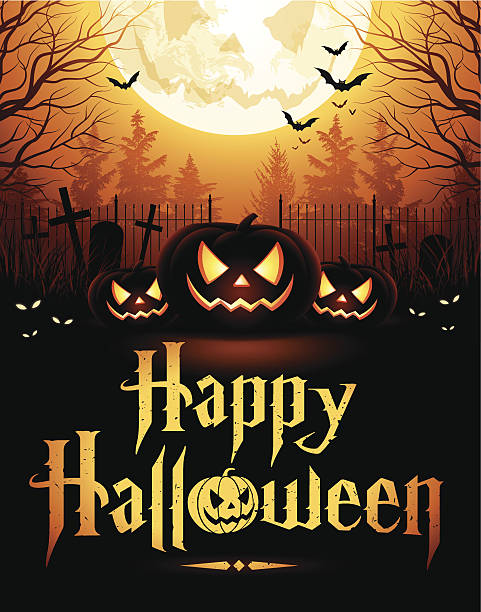 halloween dynia noc - cemetery halloween moon spooky stock illustrations