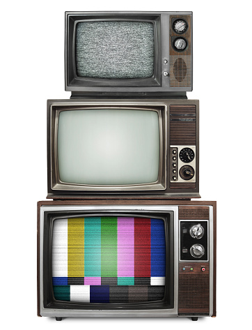 Vintage TV stack isolated on white
