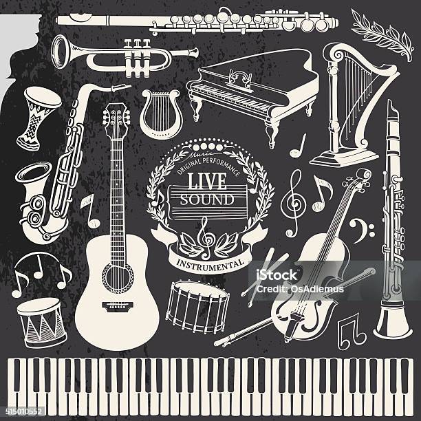 Handdrawn Music Instruments Stock Illustration - Download Image Now - Musical Note, In Silhouette, Musical Instrument