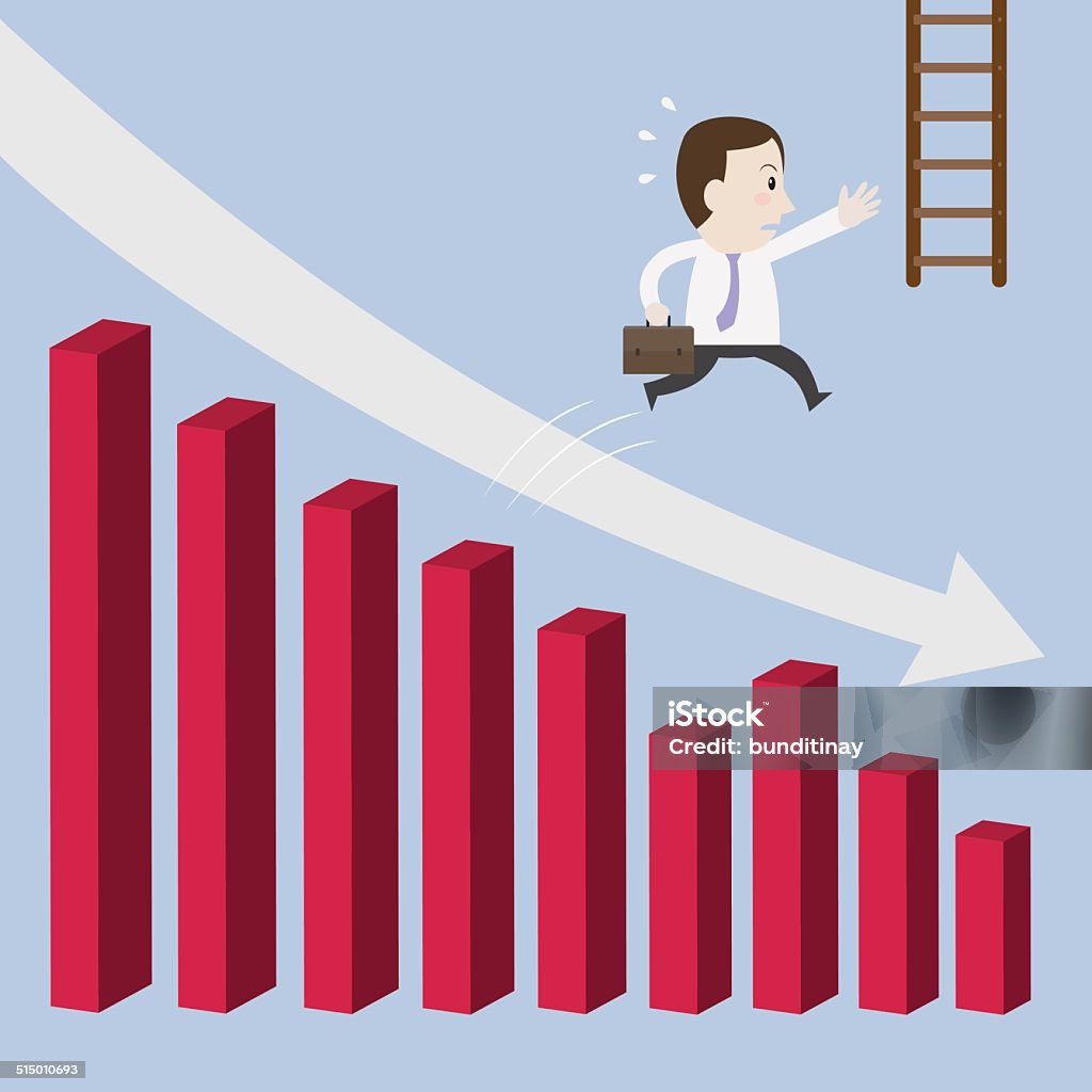 Fall Off Chart Businessman Jump Off Falling Down Chart Vector Stock Illustration ...