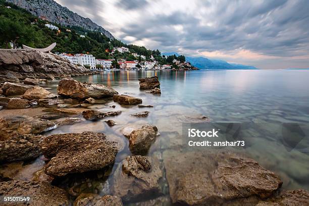 Rocky Beach And Small Village Near Omis In The Morning Stock Photo - Download Image Now