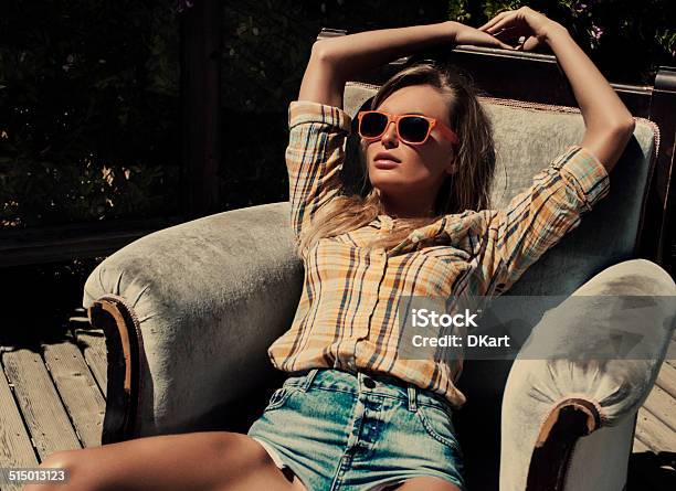 Summer Fashion Blond Women Stock Photo - Download Image Now - Glamour, Jeans, Long Hair