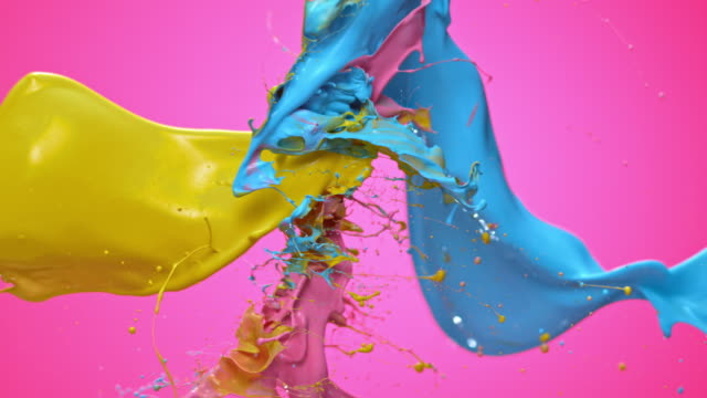 SLO MO Yellow, blue and pink color collision