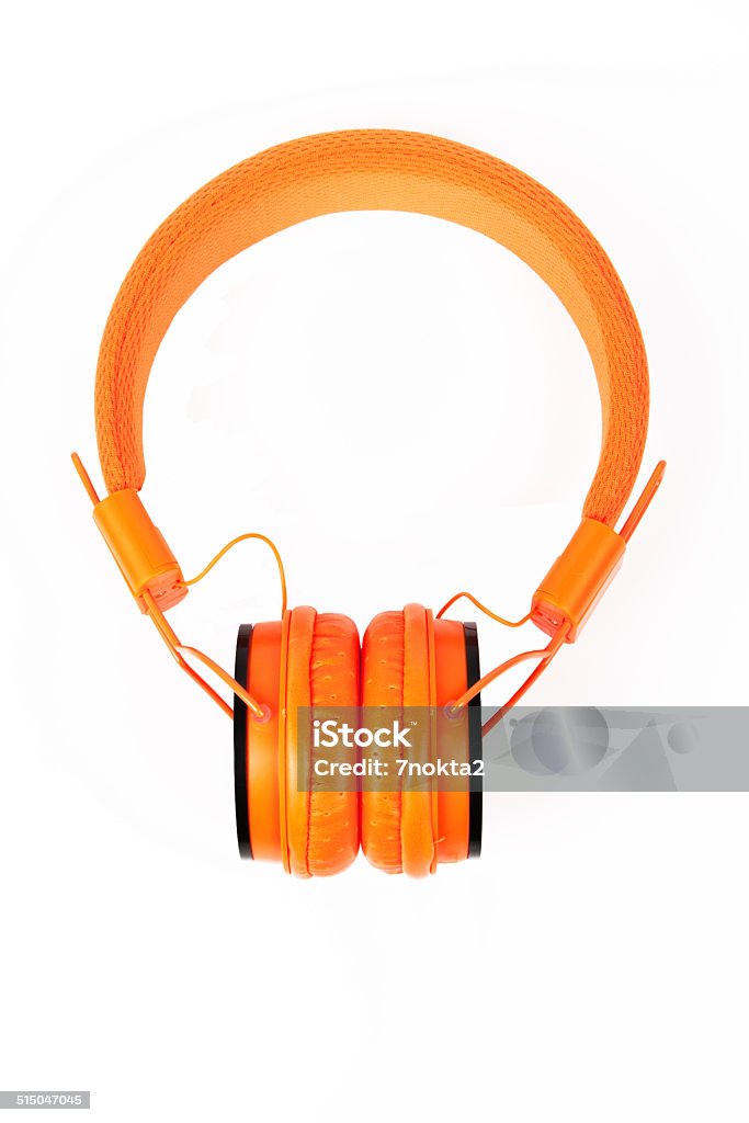 Orange Headphones Isolated on White Background Isolated on a white Audio Equipment Stock Photo