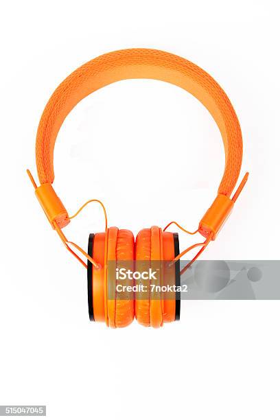 Orange Headphones Isolated On White Background Stock Photo - Download Image Now - Audio Equipment, Cut Out, Equipment