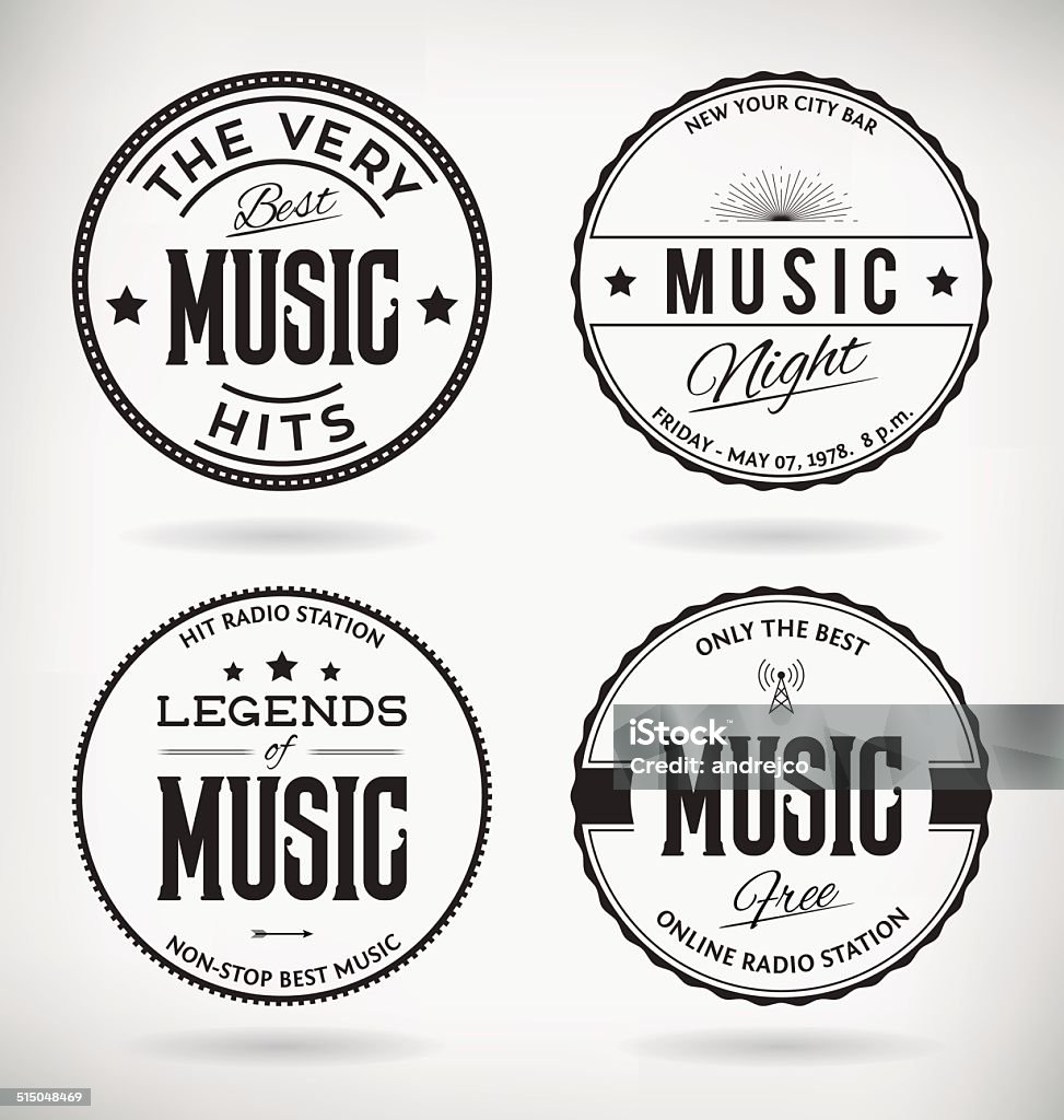 Music Badges Customizable Retro Music Badges - Vector Collection. Eps 10 file. Effect used: transparent object. Advice stock vector
