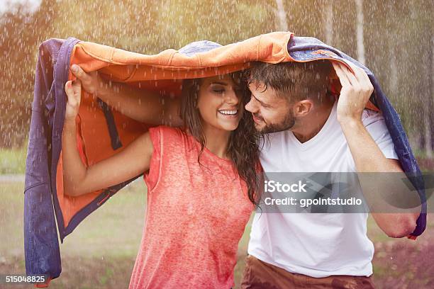 Romantic Time In The Rain Stock Photo - Download Image Now - Rain, Couple - Relationship, Men