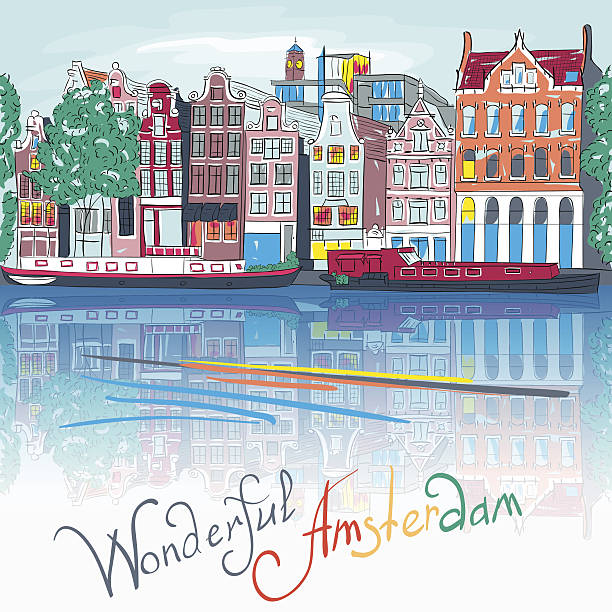 ベクトルアムステルダムの運河との典型的な家屋 - amstel river illustrations点のイラスト素材／クリップアート素材／マンガ素材／アイコン素材