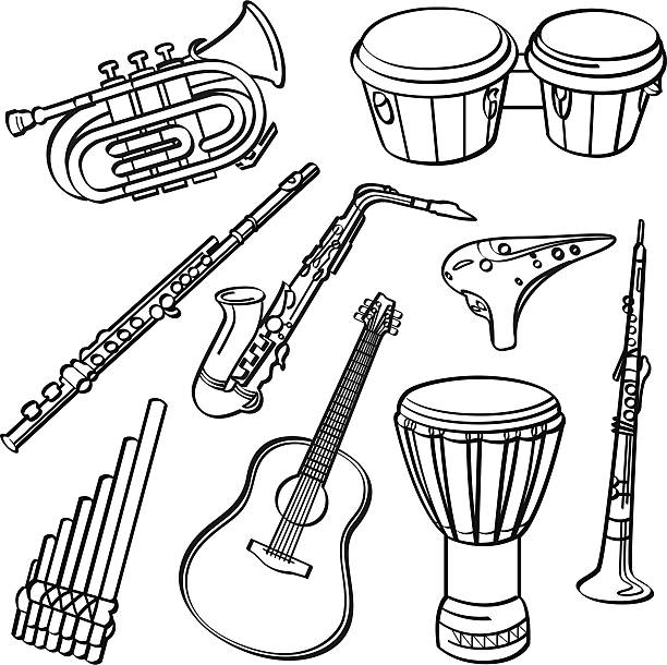 ilustraciones, imágenes clip art, dibujos animados e iconos de stock de instrumentos musical - bugle trumpet jazz music