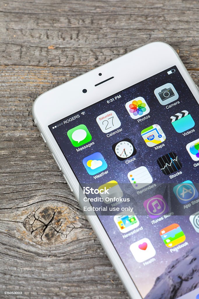 Apple Iphone 6 Plus Home Screen Isolated On Wood Background Stock Photo -  Download Image Now - iStock