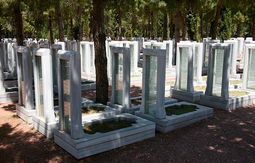 Canakkale, Turkey - July 28, 2012: There is a cemetery in Canakkale City. You see Turkish cemetery for soldiers who death at from First World of War of the battle of Gallipoli in Canakkale, Turkey.