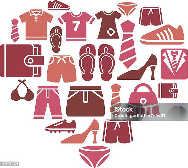 Clothing And Accessories Icons In Heart Shape Stock Illustration - Download Image Now - Adult, Bag, Beauty
