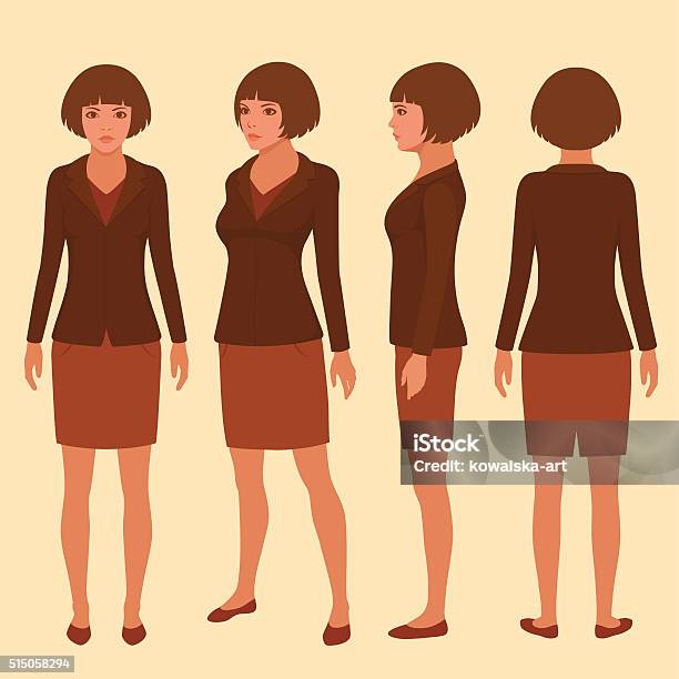 Woman Cartoon Characte Stock Illustration - Download Image Now - Rear View, Front View, Back